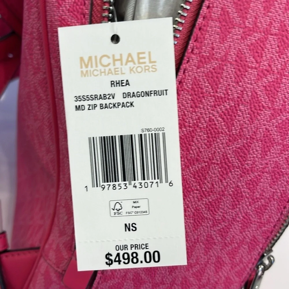 Michael Kors Rhea Medium Signature Logo Backpack Dragonfruit NWT